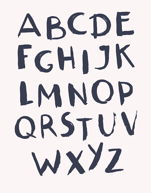벡터 손으로 그린 알파벳 브러시로 그린 글자 레터링 및 디자인 로고 포스터 초대장 카드에 대한 사용자 정의 인쇄술
