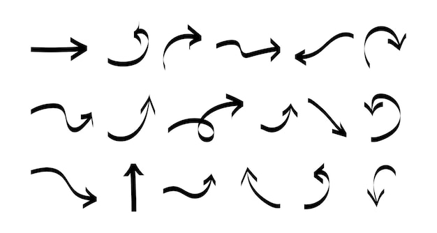 ベクター手描きの矢印 黒い平らな異なる方向の矢印のセット