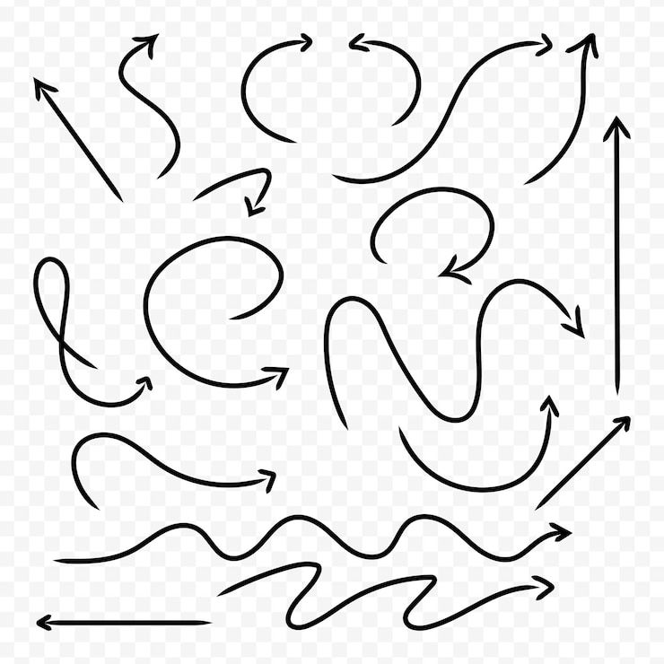 Vector hand drawn arrows on transparent background