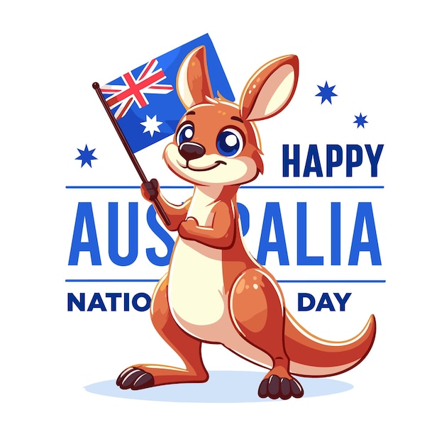 Vector hand drawn australia day with kangaroo and flag