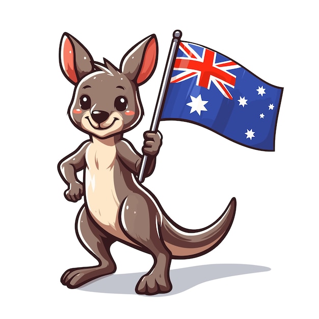 Giorno dell'australia disegnato a mano con canguro e bandiera