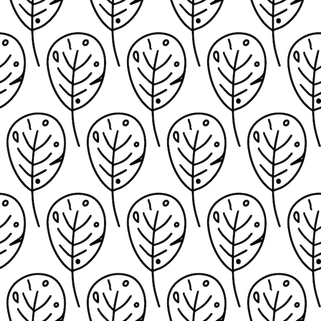 Vettore disegnato a mano autunno modello senza cuciture foglie isolate su sfondo bianco doodle foglie autunnali per il design stagionale tessile biglietto di auguri avvolto in stile line art pagina da colorare per adulti e bambini