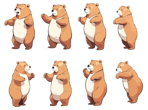 Vector hand drawn bear with diffenert poses