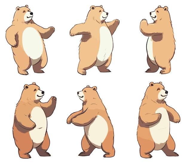 Vector hand drawn bear with diffenert poses