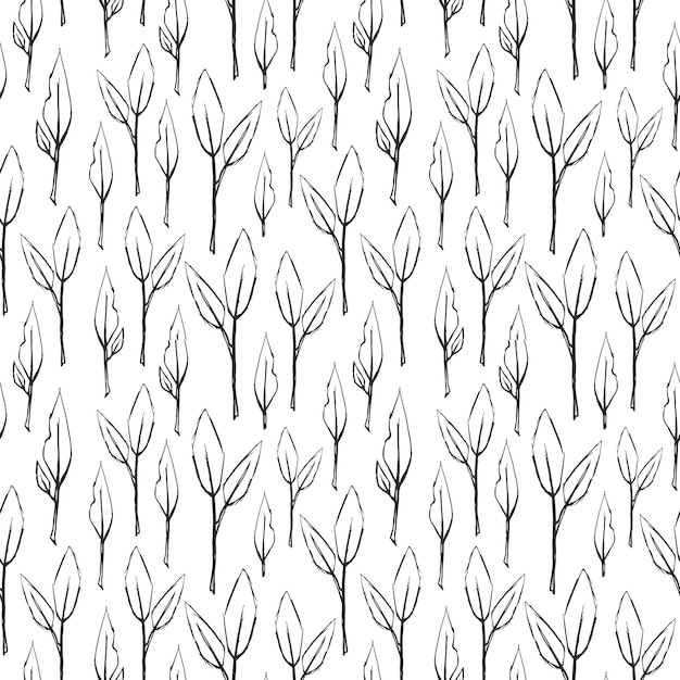 Vector vector hand drawn botanical seamless pattern with many thin twigs