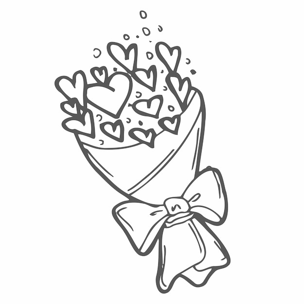 벡터 손으로 그린 꽃다발 풍선 하트 스케치 발렌타인 개념