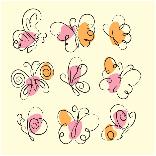 vector hand drawn butterfly outline pack