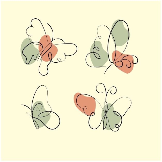 Vector vector hand drawn butterfly outline set