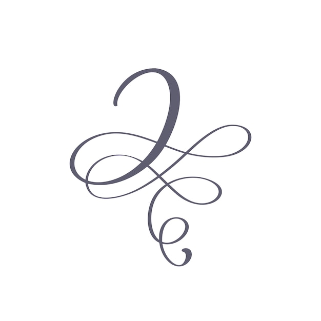 Vector Hand Drawn calligraphic floral J monogram or logo Uppercase Hand Lettering Letter J swirls