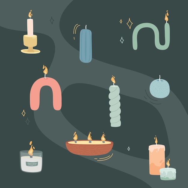 Vector hand drawn candle set illustration.