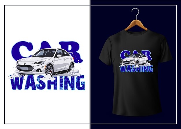 Vector Hand Drawn Cartoon Car Wash Logo Tshirt Design