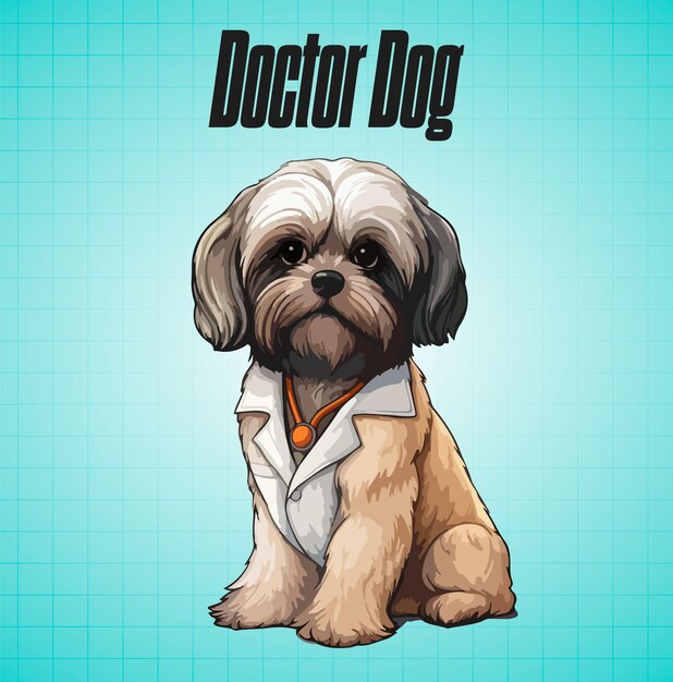 vector hand drawn cartoon doctor dog illustration