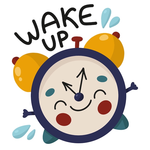 Vector vector hand drawn cartoon illustration cute alarm clock wake up good morning