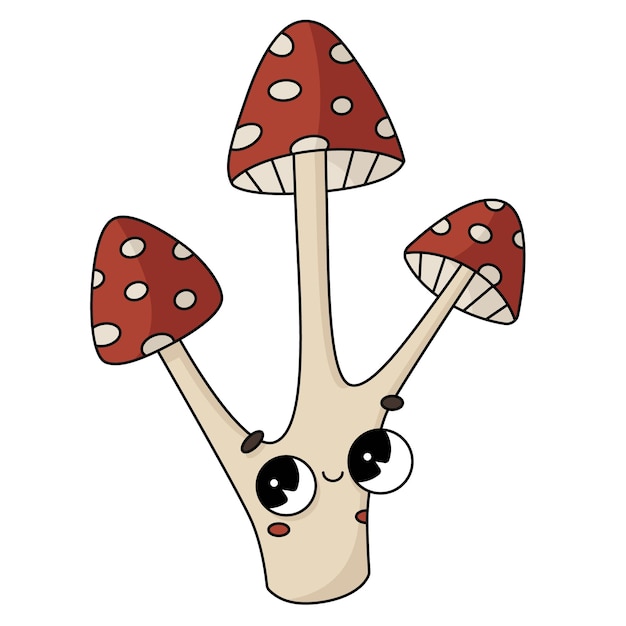 Vettore illustrazione del fumetto disegnato a mano di vettore del fungo carino
