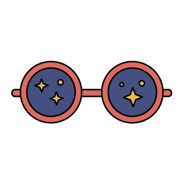 Vector hand drawn cartoon illustration of pair of round sunglasses with stars