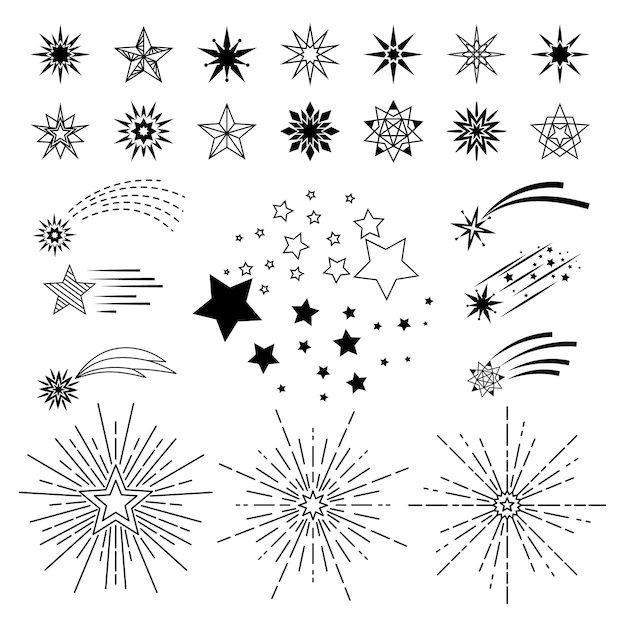 Vector vector hand drawn cartoon stars. doodle sketch night star set