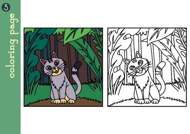 Vector hand drawn cat in the garden coloring page