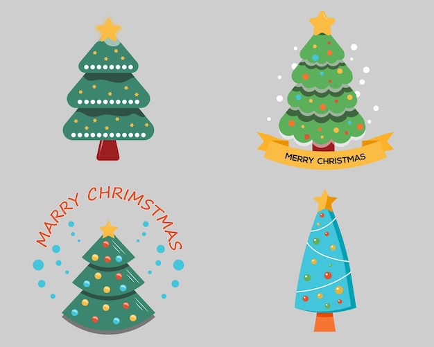 Vector vector hand drawn christmas tree collection