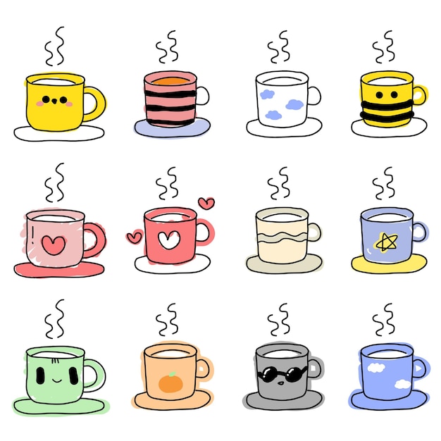 vector hand drawn coffee cup collection with steam