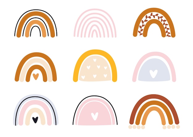 Vector hand drawn collection of rainbows for nursery decoration and baby shower