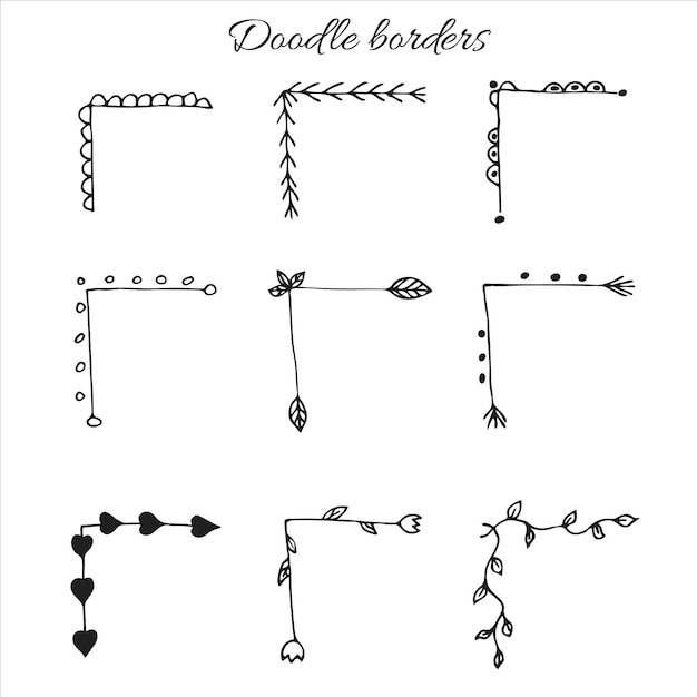 Vector hand drawn collection of text borders Doodle set