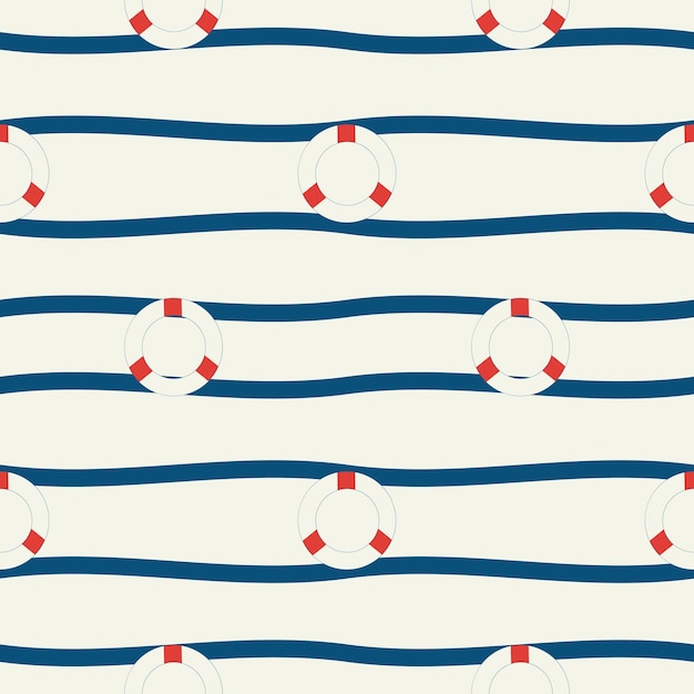 Векторный ручной рисунок цветной детский бесшовный повторяющийся простой плоский узор со спасательным кругом и волнами Узор для детей Морской океан