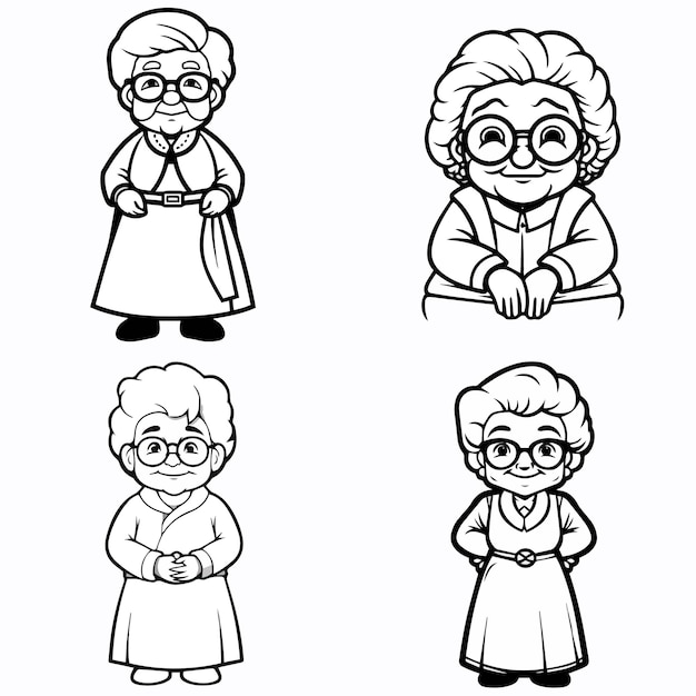 The vector of a hand drawn coloring book for an old grandmother