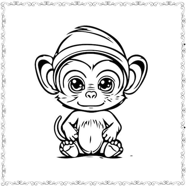 vector hand drawn cute monkey coloring book element