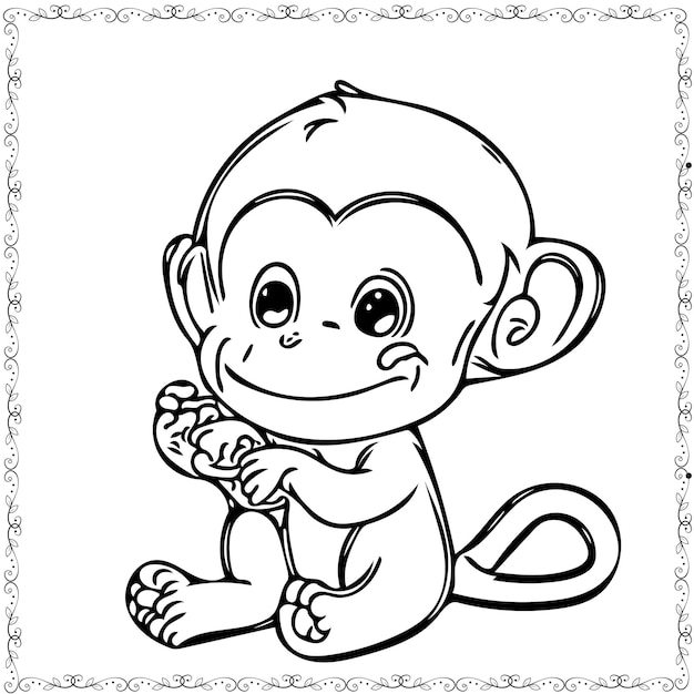 vector hand drawn cute monkey coloring book element
