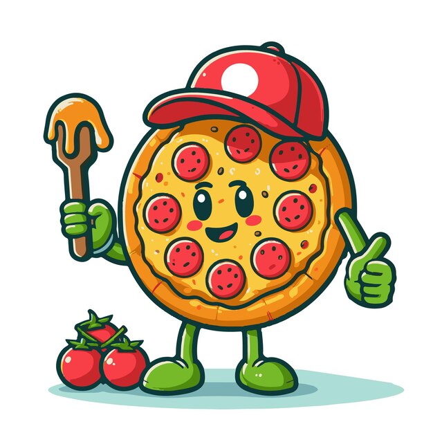 Vector hand drawn cute pizza cartoon illustration