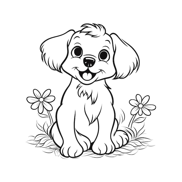 Vector hand drawn dog outline illustration for kdp coloring book