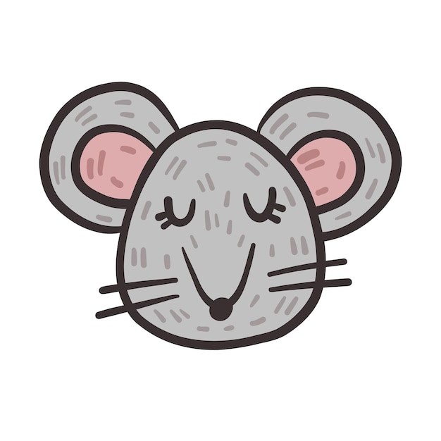 Vector vector hand drawn doodle cartoon cute mouse face isolated on white background