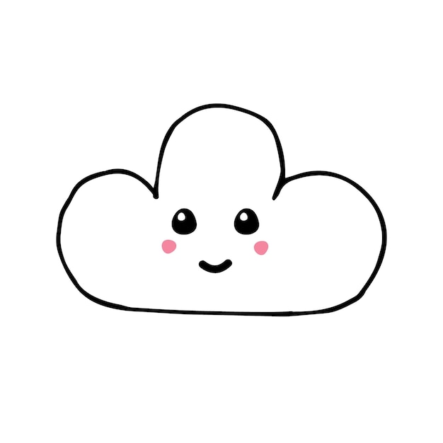 Nuvola di schizzo di doodle disegnato a mano di vettore con la faccia