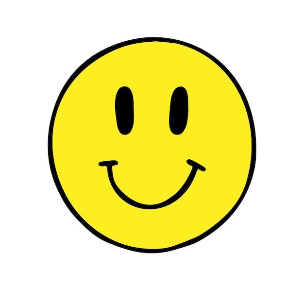 Vettore sorriso giallo di schizzo di doodle disegnato a mano di vettore