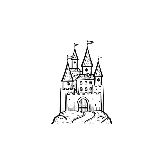 Vector hand drawn fairytale castle outline doodle icon