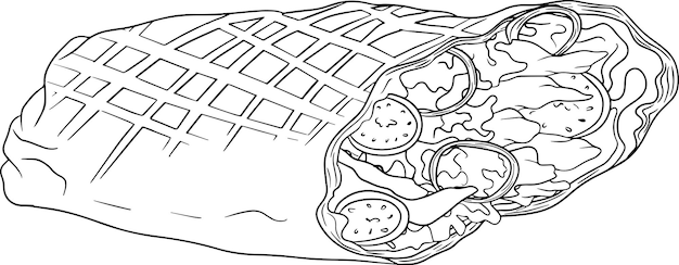 Illustrazione disegnata a mano degli alimenti a rapida preparazione di vettore. disegni da colorare con il cibo