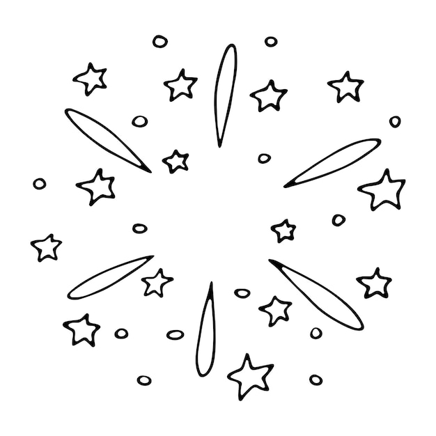 Illustrazione vettoriale di fuochi d'artificio disegnati a mano clipart per le vacanze carine