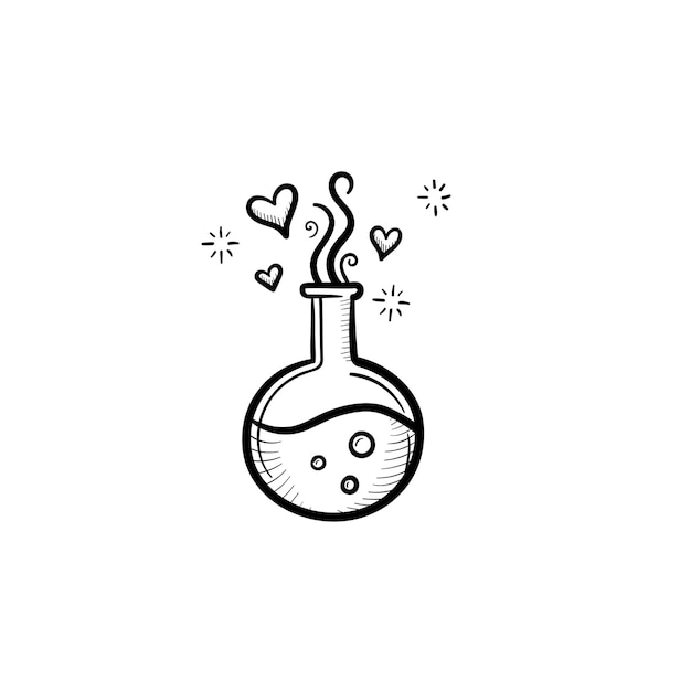 Vector hand drawn flask with magic potion outline doodle icon