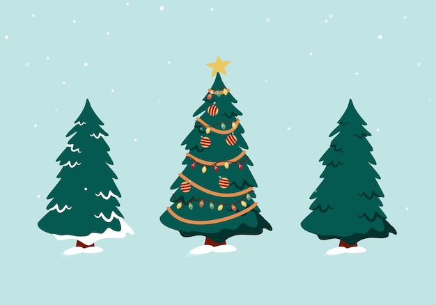 Vector vector hand drawn flat christmas trees collection