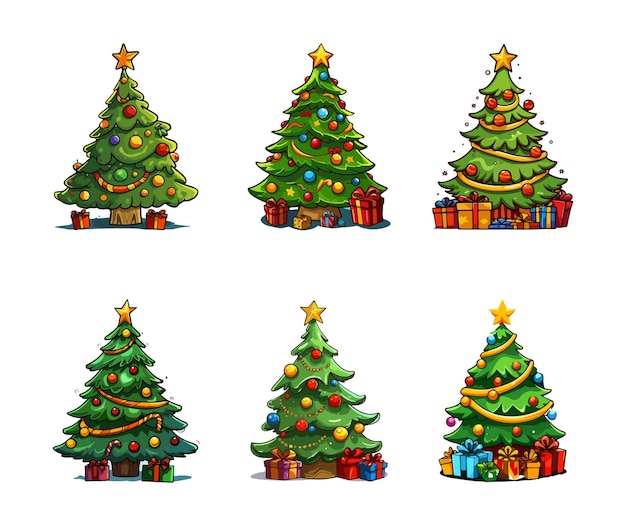 vector hand drawn flat christmas trees collection