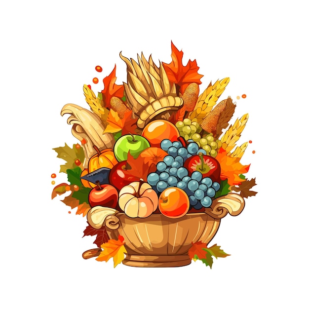 vector hand drawn flat cornucopia illustration