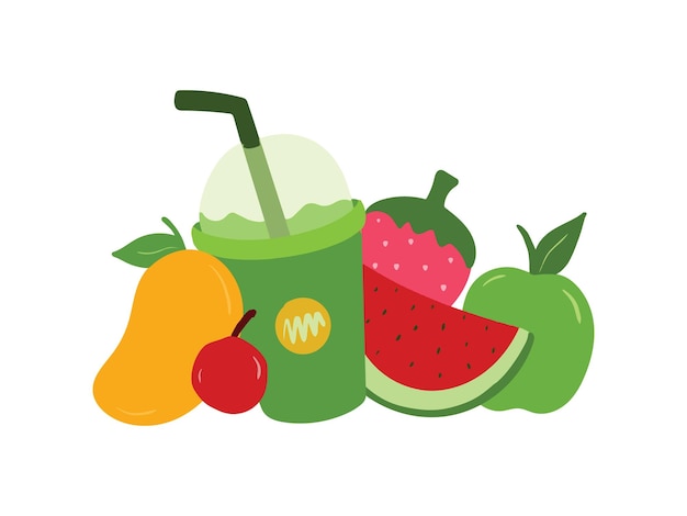 vector hand drawn flat design Juice and fruits illustration
