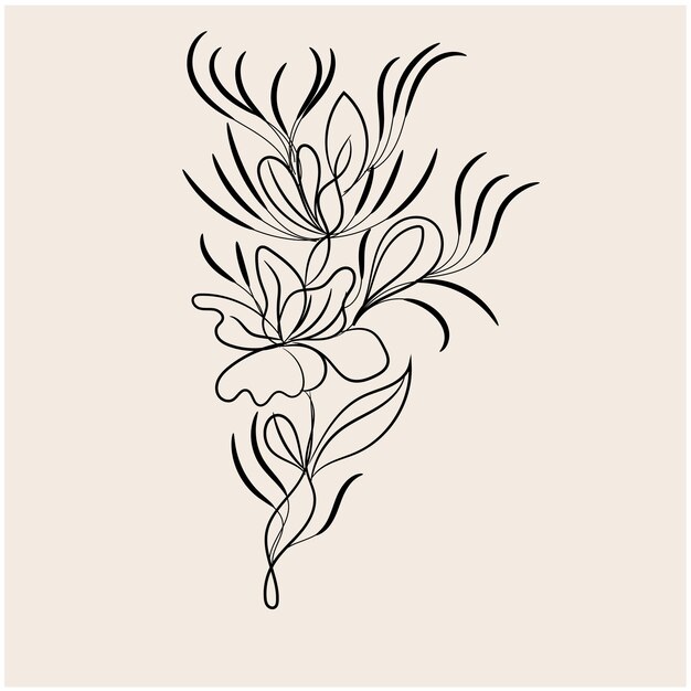 Vector hand drawn flat design simple flower outline