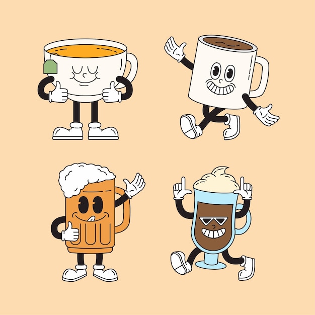 Vector hand drawn flat drink cartoon element collection