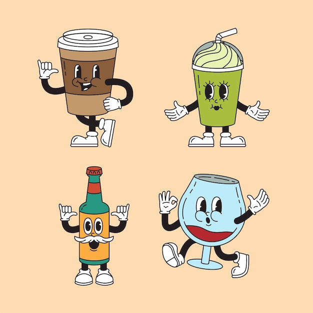 Vector hand drawn flat drink cartoon element collection