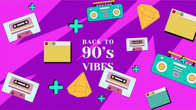 vector hand drawn flat nostalgic 90s youtube channel art