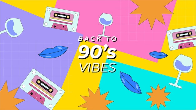 Vector hand drawn flat nostalgic 90s youtube channel art