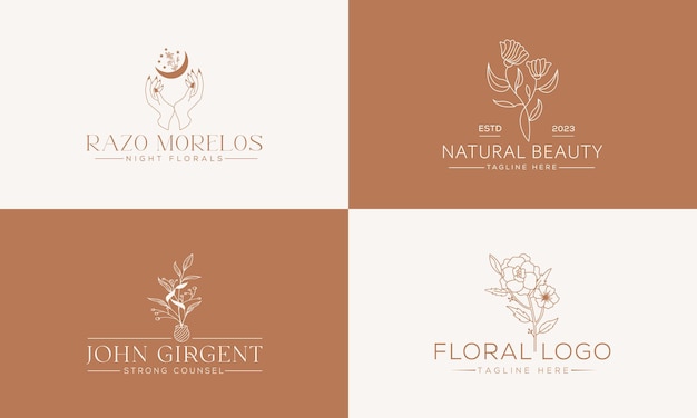 Vector hand drawn floral botanical feminine logo collection for beauty natural organic premium vec