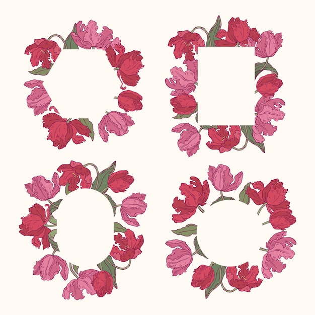 Vector vector hand drawn floral frame collection