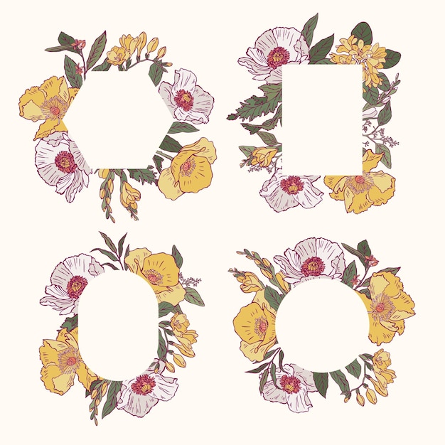 Vector hand drawn floral frame collection